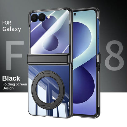 For Galaxy Z Flip8 5G Electroplating Transparent Shockproof Phone Case With 360 Degree Holder - High-Definition Black - EDA009773601F