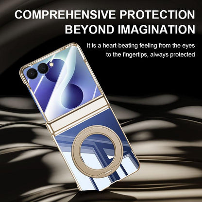 For Galaxy Z Flip8 5G Electroplating Transparent Shockproof Phone Case With 360 Degree Holder - High-Definition Black - EDA009773601F