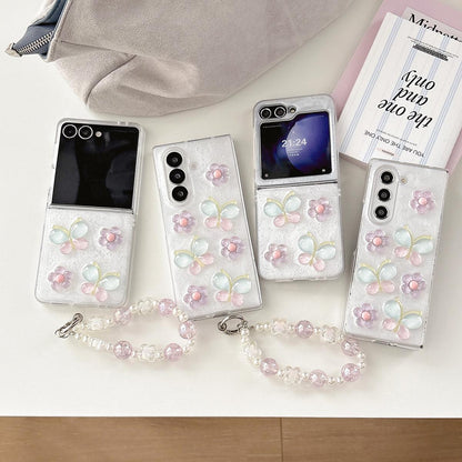 For Galaxy Z Flip7 Glazed Flowers Butterflies Epoxy Resin PC Phone Case - White - EDA009773701A