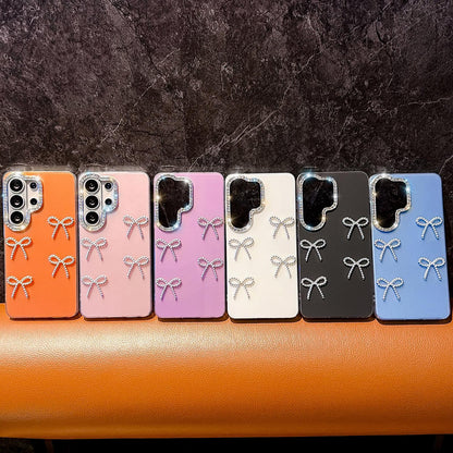For Galaxy S24 Ultra 5G Electroplated Bowknot Dopamine Color Skin-Friendly IMD Phone Case with Beaded Wrist Strap - Blue - EDA009774410F
