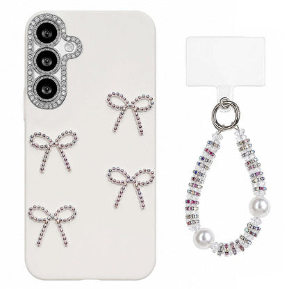 For Galaxy A35 5G Electroplated Bowknot Dopamine Color Skin-Friendly IMD Phone Case with Beaded Wrist Strap - White - EDA009774511B