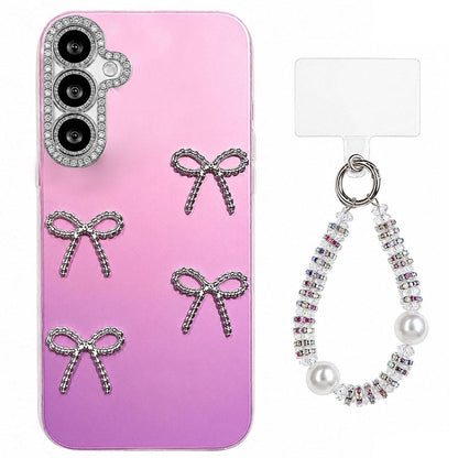 For Galaxy A35 5G Electroplated Bowknot Dopamine Color Skin-Friendly IMD Phone Case with Beaded Wrist Strap - Purple - EDA009774511D