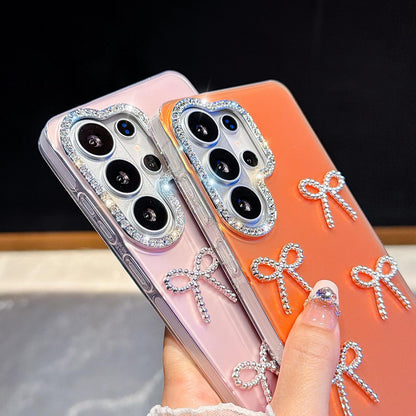For Galaxy A35 5G Electroplated Bowknot Dopamine Color Skin-Friendly IMD Phone Case with Beaded Wrist Strap - Blue - EDA009774511F