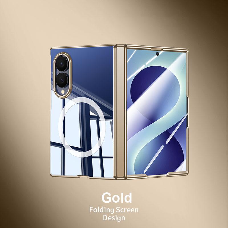 For Galaxy Z Fold8 5G Electroplating Transparent Shockproof Magnetic Phone Case - High-Definition Gold - EDA009774603E