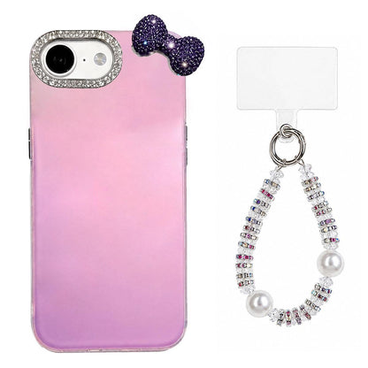 For iPhone 17e / 16e Cute Bowknot Dopamine Color Skin-Friendly IMD Phone Case with Beaded Wrist Strap - Purple - EDA009774801D