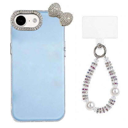 For iPhone 17e / 16e Cute Bowknot Dopamine Color Skin-Friendly IMD Phone Case with Beaded Wrist Strap - Blue - EDA009774801F