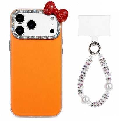 For iPhone 17 Pro Max Cute Bowknot Dopamine Color Skin-Friendly IMD Phone Case with Beaded Wrist Strap - Orange - EDA009774802E