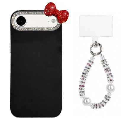 For iPhone Air Cute Bowknot Dopamine Color Skin-Friendly IMD Phone Case with Beaded Wrist Strap - Black - EDA009774805A