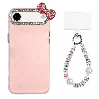 For iPhone Air Cute Bowknot Dopamine Color Skin-Friendly IMD Phone Case with Beaded Wrist Strap - Pink - EDA009774805C