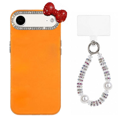 For iPhone Air Cute Bowknot Dopamine Color Skin-Friendly IMD Phone Case with Beaded Wrist Strap - Orange - EDA009774805E