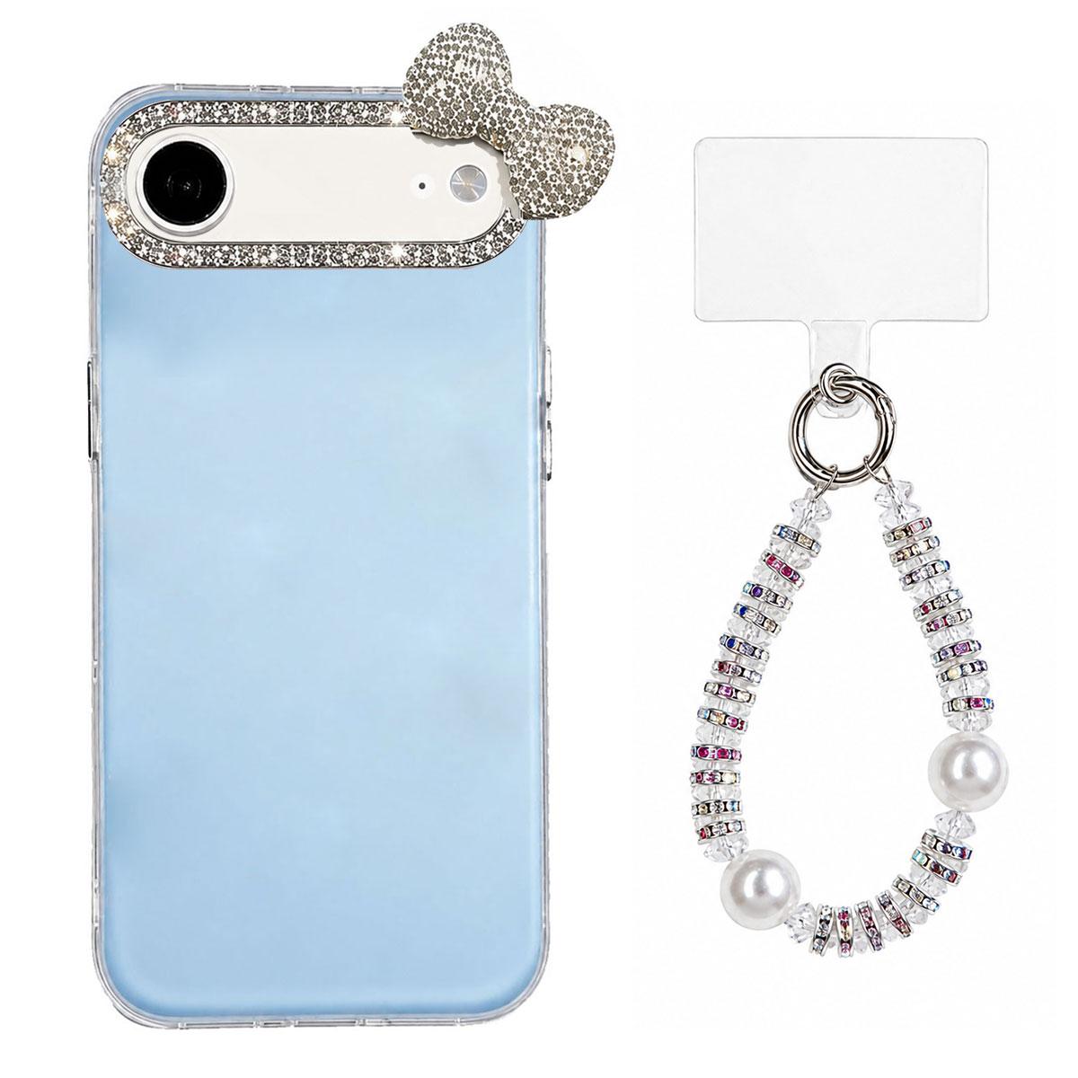 For iPhone Air Cute Bowknot Dopamine Color Skin-Friendly IMD Phone Case with Beaded Wrist Strap - Blue - EDA009774805F