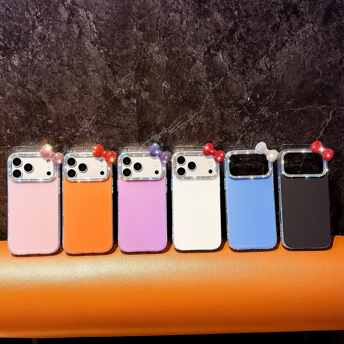 For iPhone 14 Cute Bowknot Dopamine Color Skin-Friendly IMD Phone Case with Beaded Wrist Strap - Black - EDA009774813A