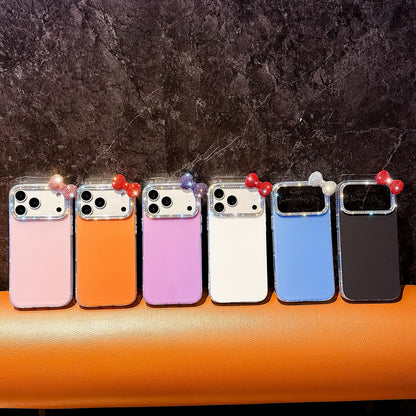 For iPhone 17 Pro Max Cute Bowknot Dopamine Color Skin-Friendly IMD Phone Case with Beaded Wrist Strap - Black - EDA009774802A