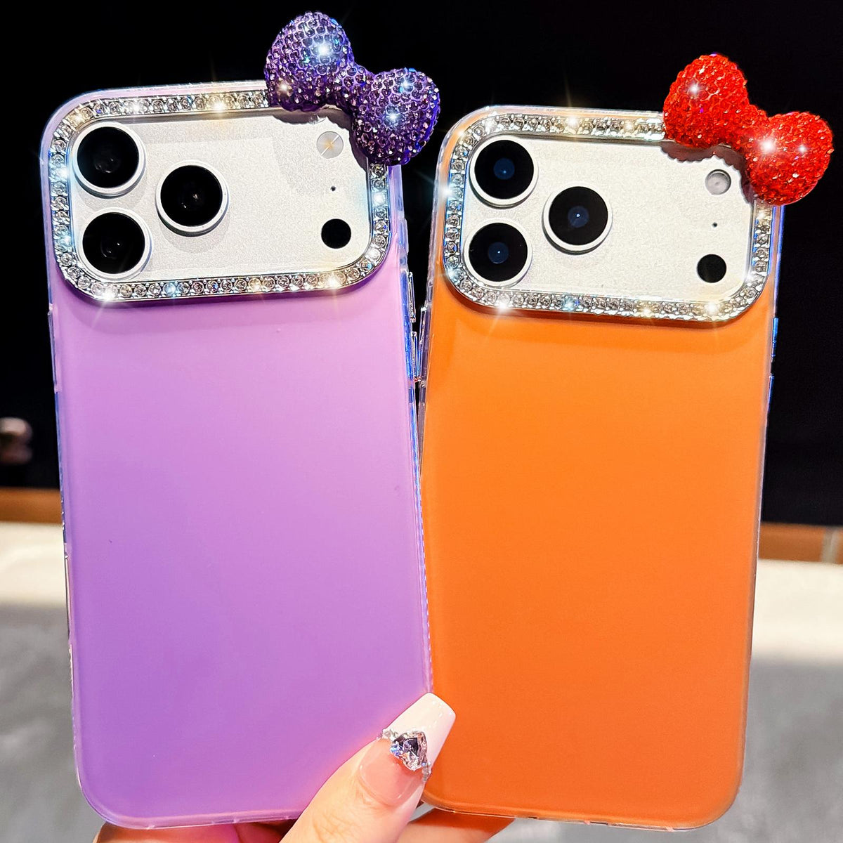 For iPhone 13 Pro Cute Bowknot Dopamine Color Skin-Friendly IMD Phone Case with Beaded Wrist Strap - Black - EDA009774817A