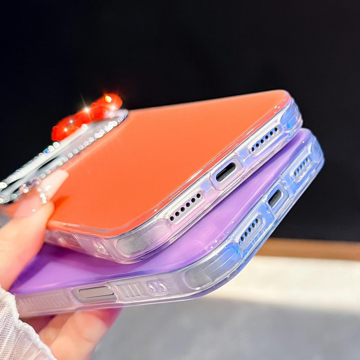 For iPhone 15 Pro Max Cute Bowknot Dopamine Color Skin-Friendly IMD Phone Case with Beaded Wrist Strap - Blue - EDA009774810F
