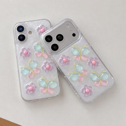 For iPhone 14 Plus Glazed Flowers Butterflies Epoxy Resin PC Phone Case - White - EDA009774915A