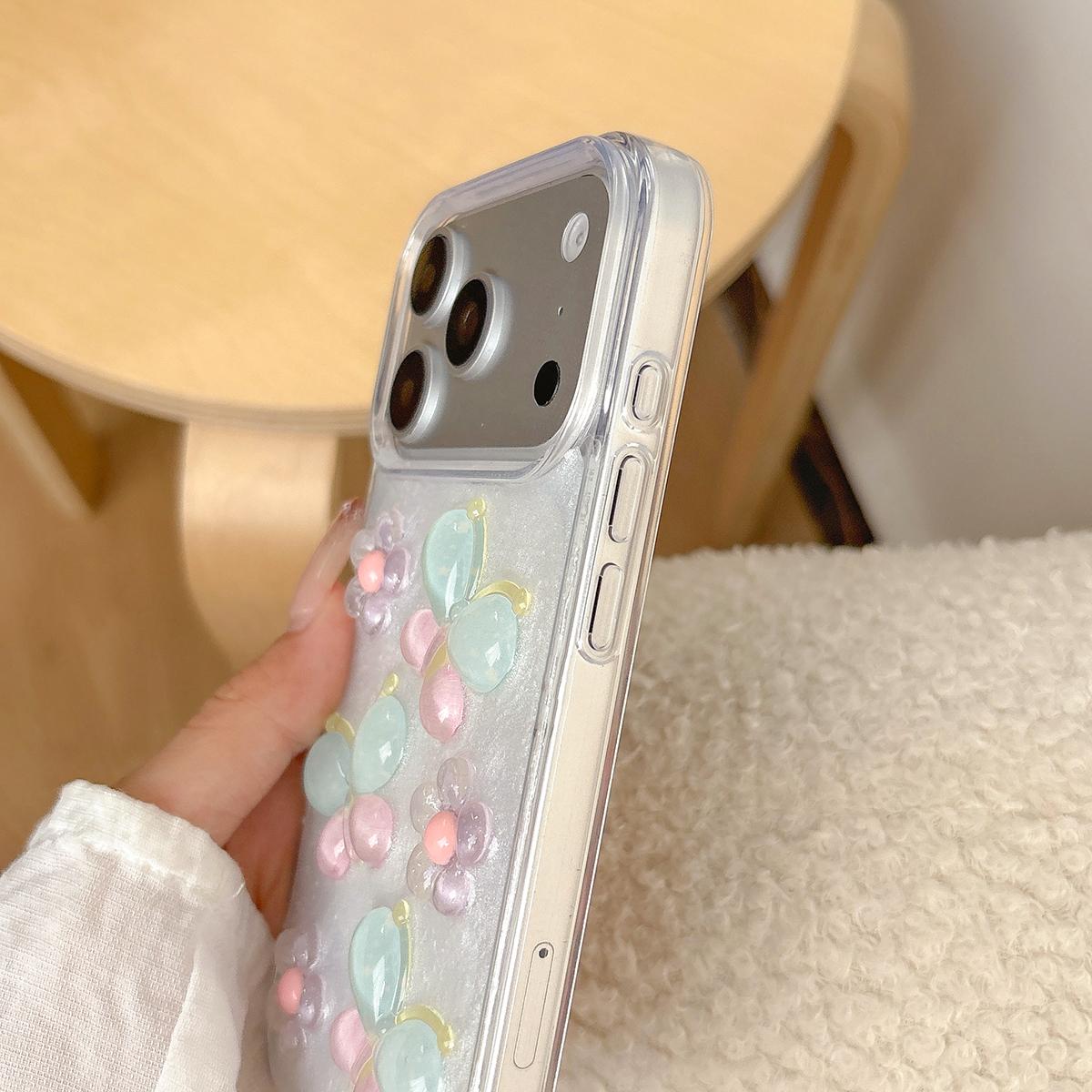 For iPhone 14 Plus Glazed Flowers Butterflies Epoxy Resin PC Phone Case - White - EDA009774915A