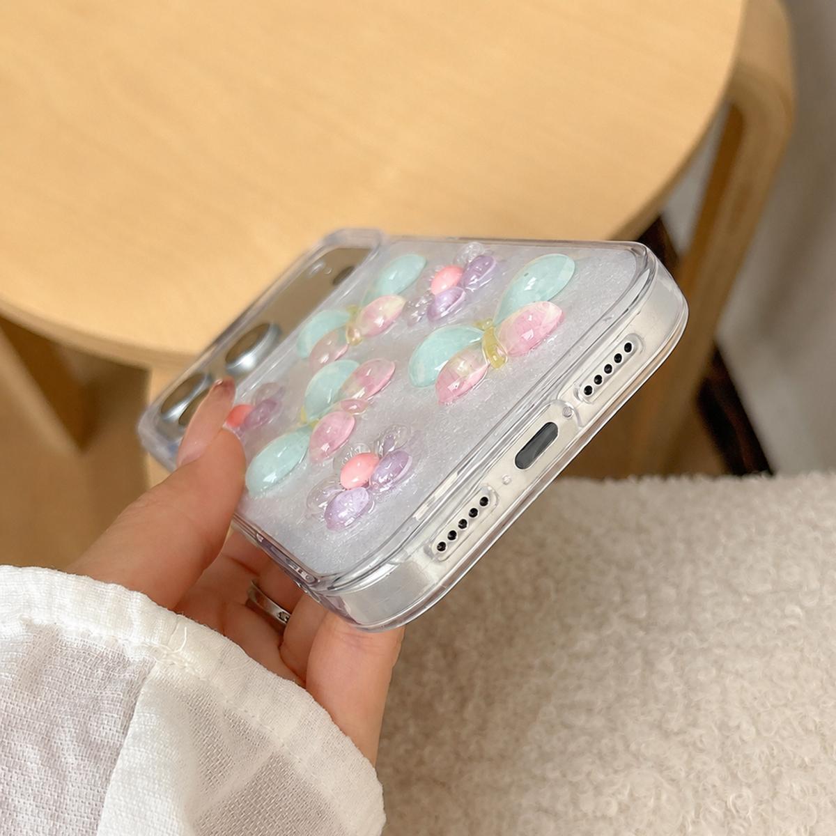 For iPhone 16 Plus Glazed Flowers Butterflies Epoxy Resin PC Phone Case - White - EDA009774907A