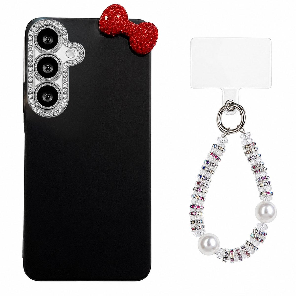 For Galaxy A37 5G Cute Bowknot Dopamine Color Skin-Friendly IMD Phone Case with Beaded Wrist Strap - Black - EDA009775202A