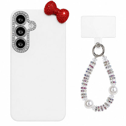 For Galaxy A37 5G Cute Bowknot Dopamine Color Skin-Friendly IMD Phone Case with Beaded Wrist Strap - White - EDA009775202B