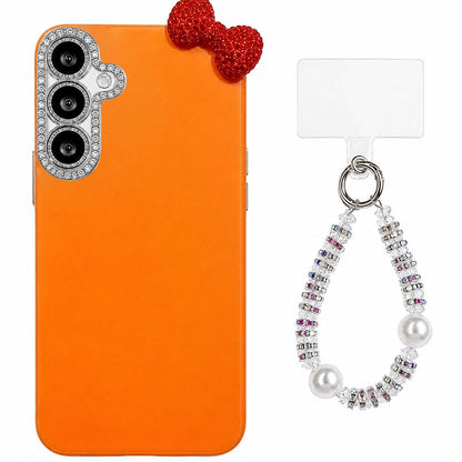 For Galaxy A37 5G Cute Bowknot Dopamine Color Skin-Friendly IMD Phone Case with Beaded Wrist Strap - Orange - EDA009775202E