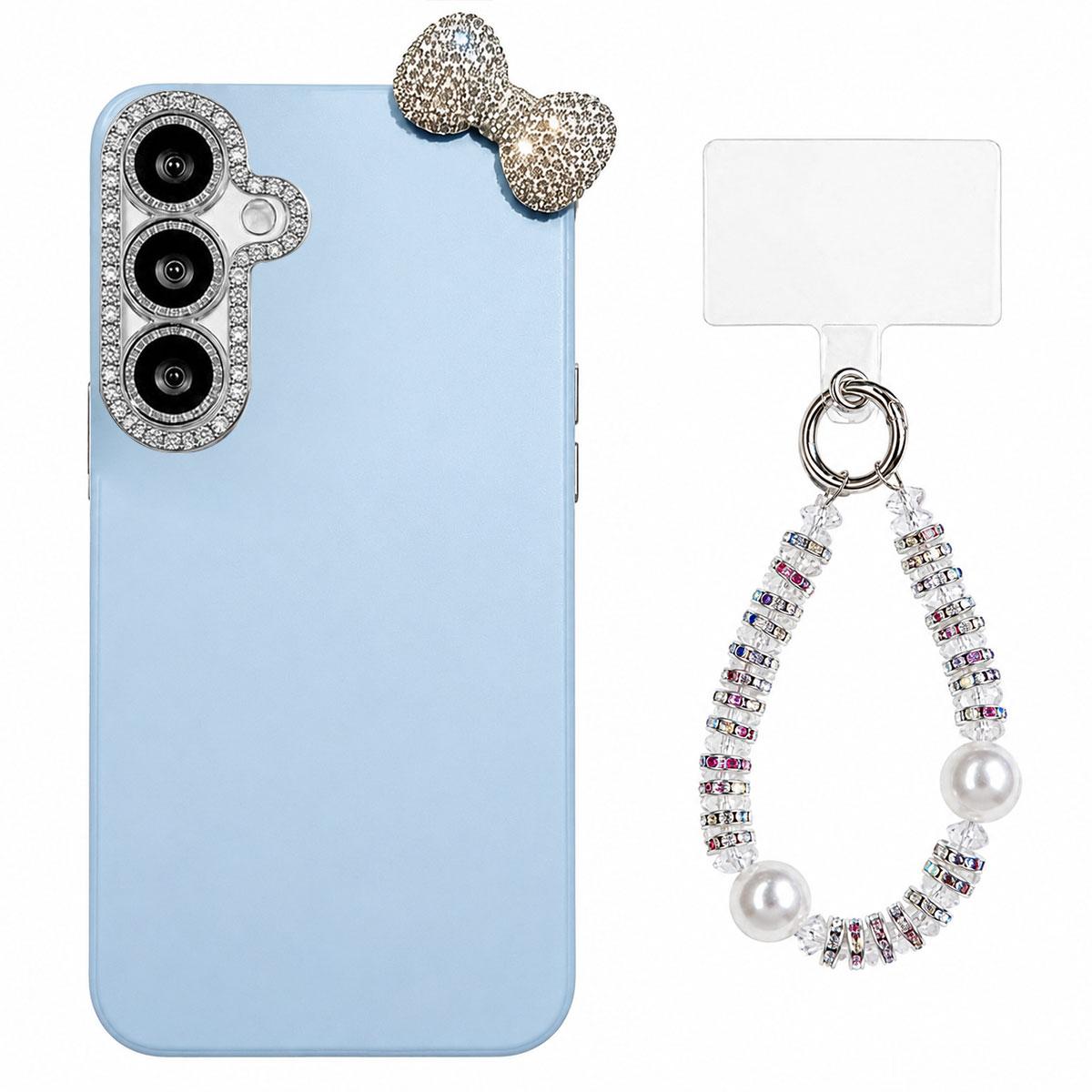 For Galaxy A37 5G Cute Bowknot Dopamine Color Skin-Friendly IMD Phone Case with Beaded Wrist Strap - Blue - EDA009775202F
