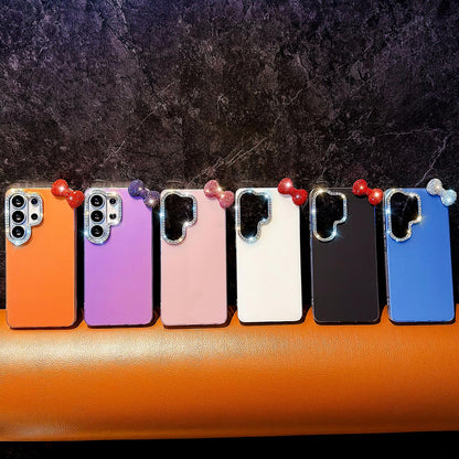 For Galaxy A57 5G Cute Bowknot Dopamine Color Skin-Friendly IMD Phone Case with Beaded Wrist Strap - Blue - EDA009775201F