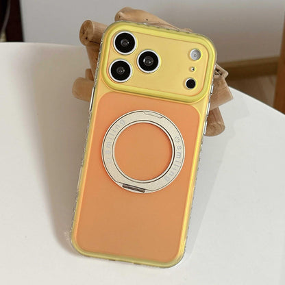 For iPhone 17 Pro Max Laser 360 Rotating Kickstand Phone Case - Gold Orange - EDA009775301A
