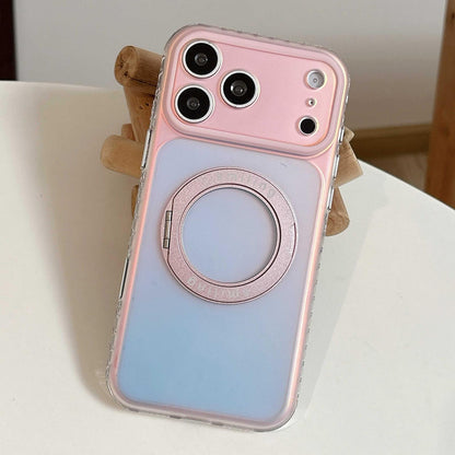 For iPhone 17 Pro Max Laser 360 Rotating Kickstand Phone Case - Pink Blue - EDA009775301B