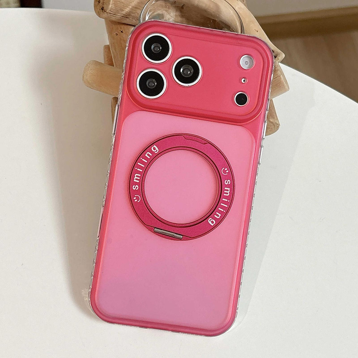 For iPhone 17 Pro Max Laser 360 Rotating Kickstand Phone Case - Red Pink - EDA009775301C