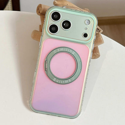 For iPhone 17 Pro Max Laser 360 Rotating Kickstand Phone Case - Green Pink - EDA009775301D