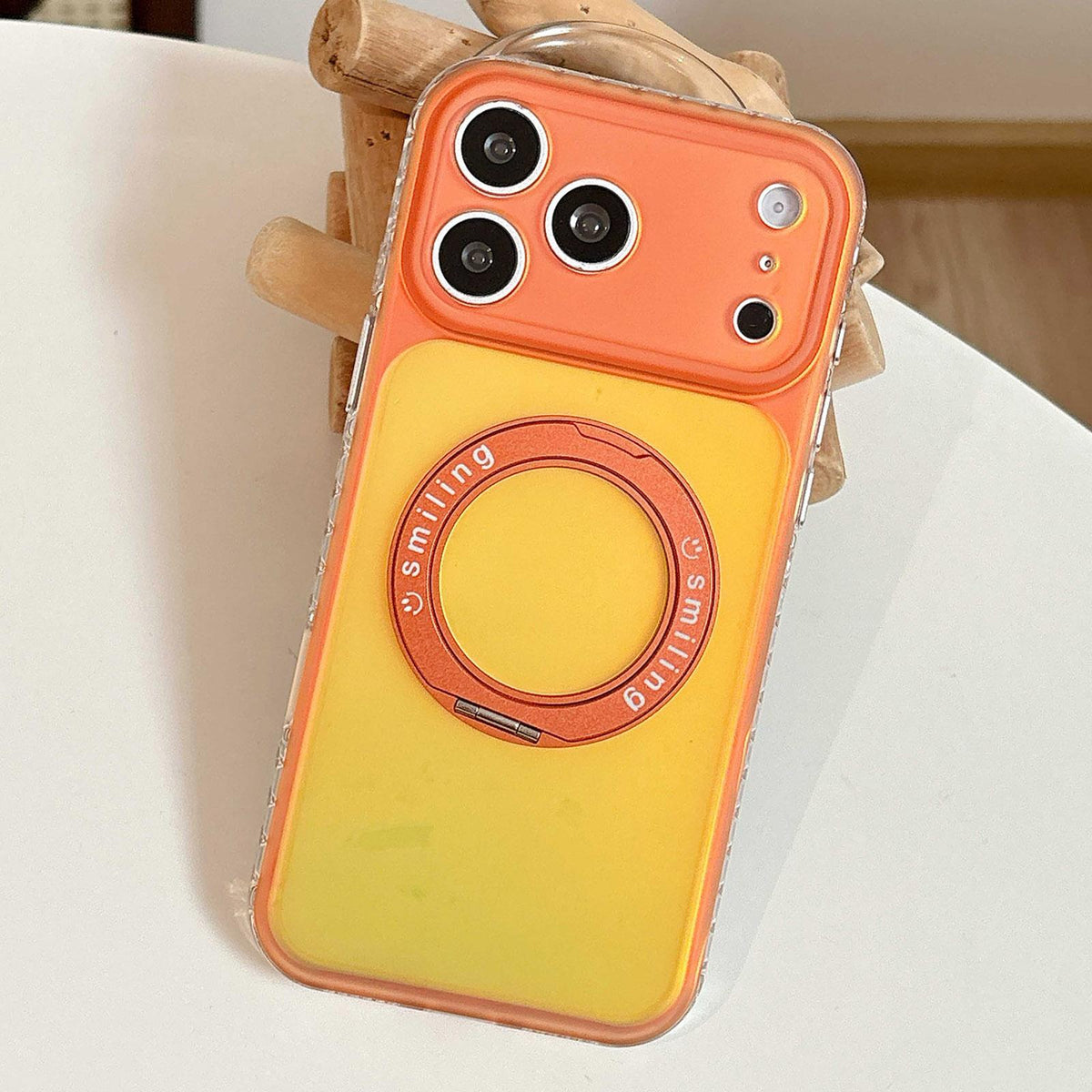 For iPhone 17 Pro Max Laser 360 Rotating Kickstand Phone Case - Orange Yellow - EDA009775301E