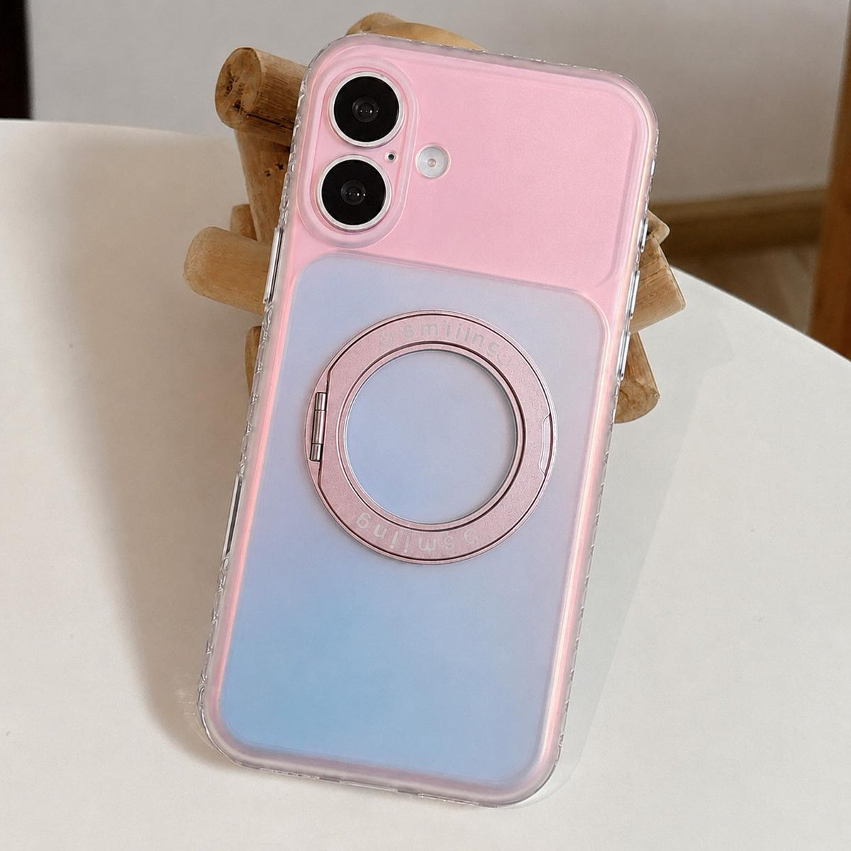 For iPhone 17 Laser 360 Rotating Kickstand Phone Case - Pink Blue - EDA009775303B