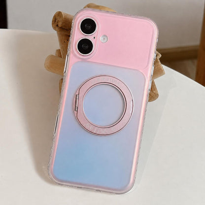 For iPhone 17 Laser 360 Rotating Kickstand Phone Case - Pink Blue - EDA009775303B