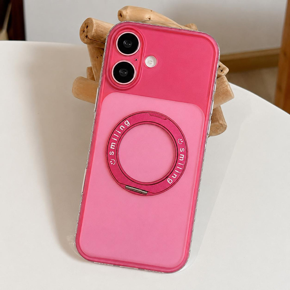 For iPhone 17 Laser 360 Rotating Kickstand Phone Case - Red Pink - EDA009775303C