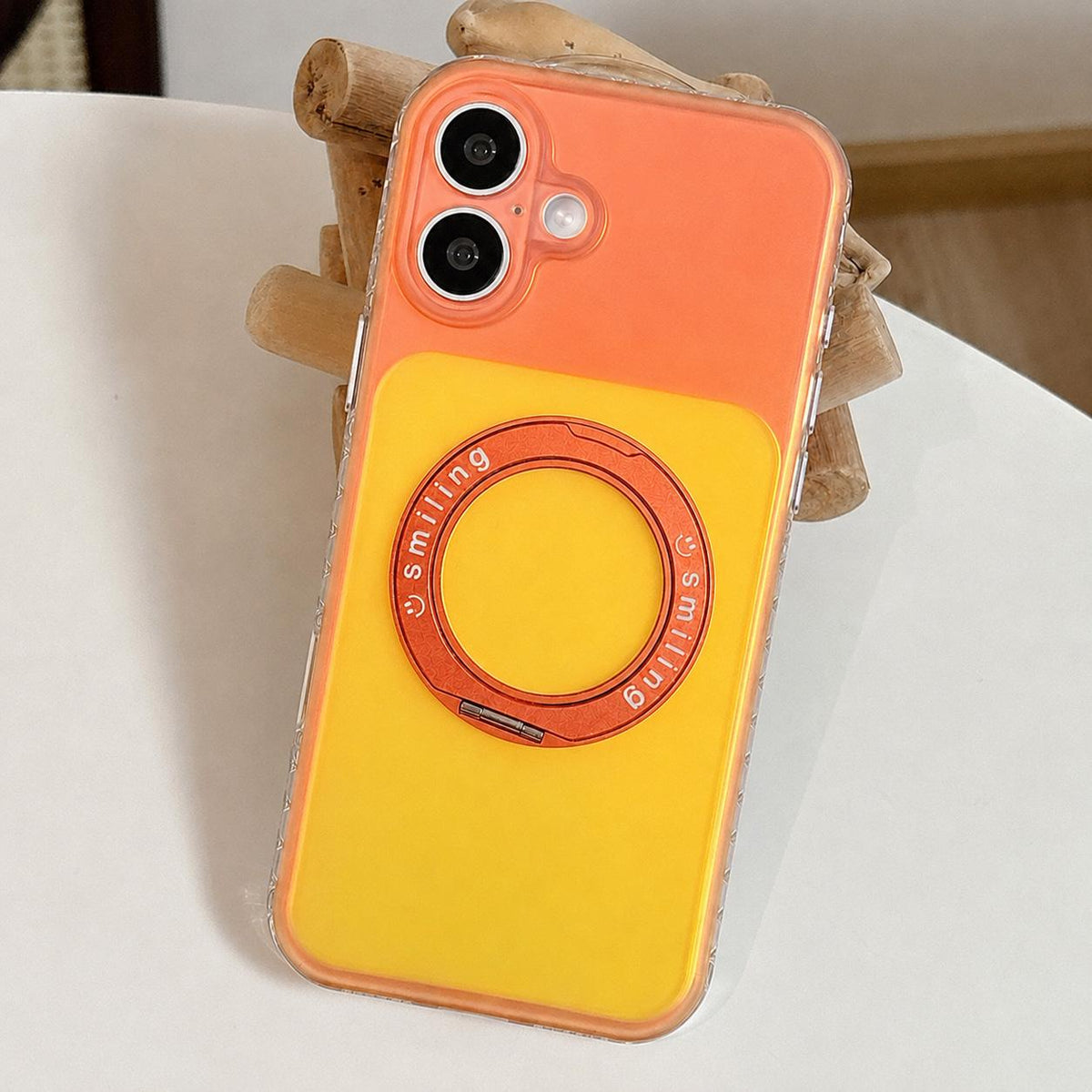 For iPhone 17 Laser 360 Rotating Kickstand Phone Case - Orange Yellow - EDA009775303E