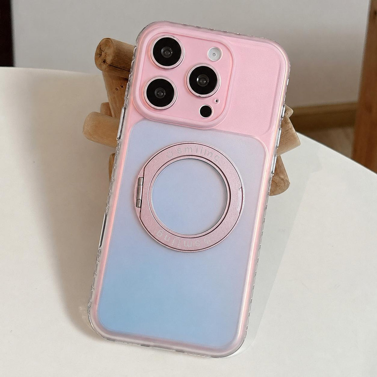 For iPhone 16 Pro Max Laser 360 Rotating Kickstand Phone Case - Pink Blue - EDA009775304B