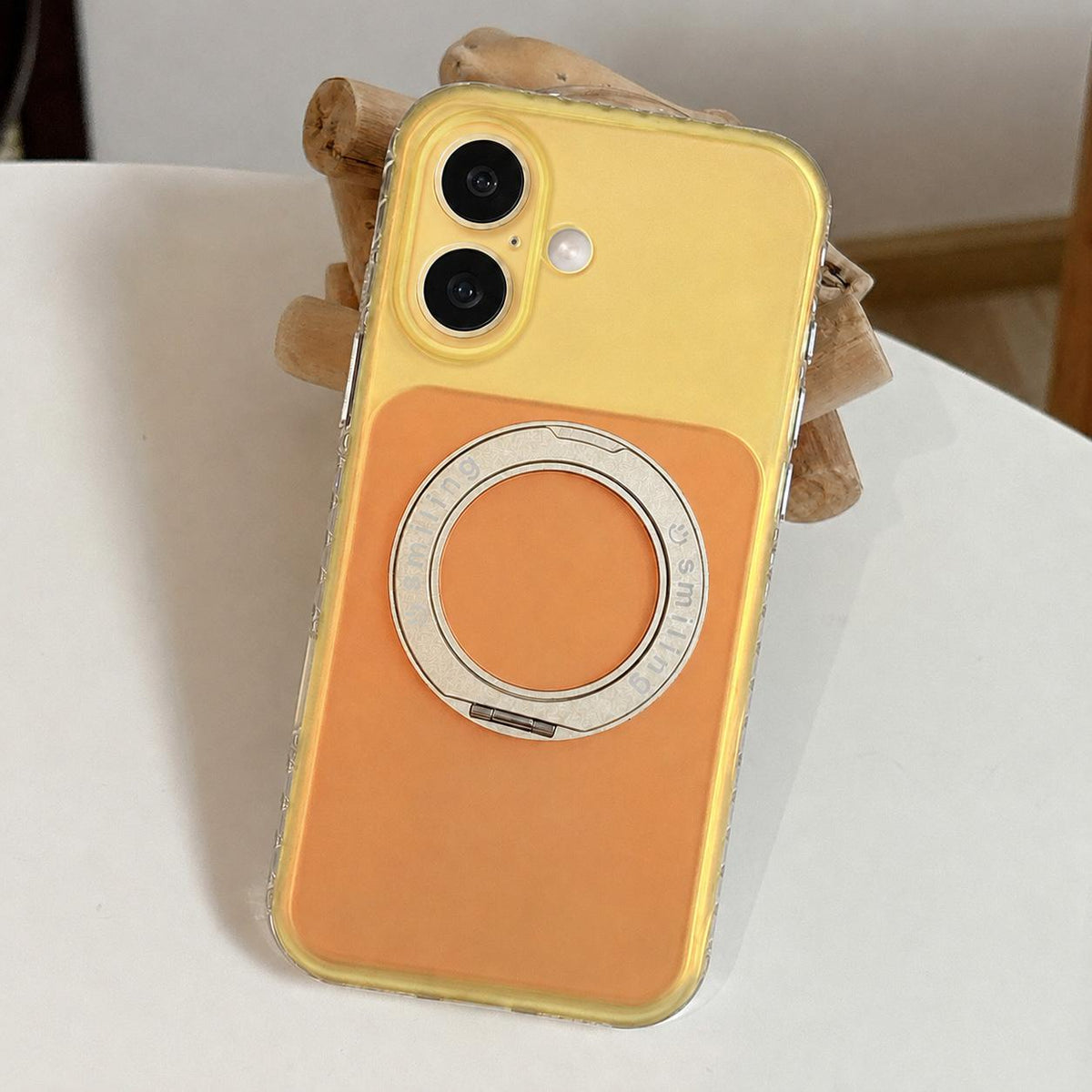 For iPhone 16 Laser 360 Rotating Kickstand Phone Case - Gold Orange - EDA009775306A