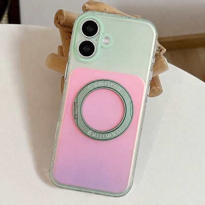 For iPhone 16 Laser 360 Rotating Kickstand Phone Case - Green Pink - EDA009775306D