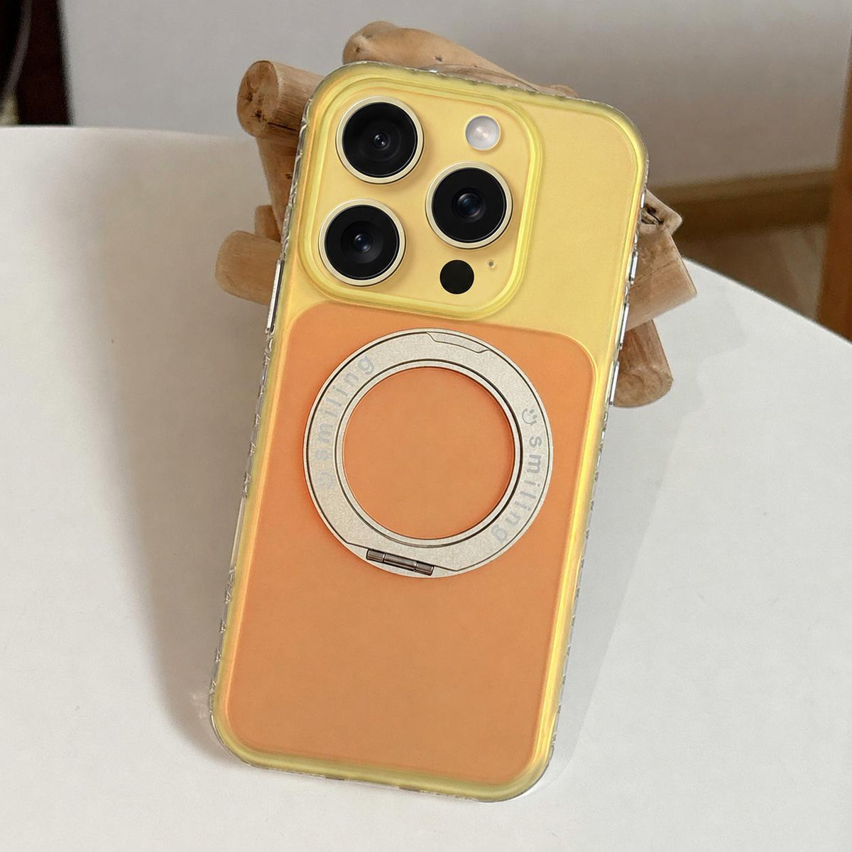 For iPhone 15 Pro Max Laser 360 Rotating Kickstand Phone Case - Gold Orange - EDA009775307A