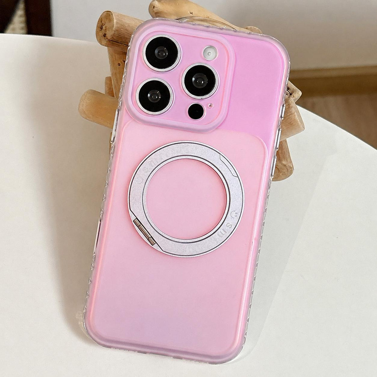 For iPhone 15 Pro Max Laser 360 Rotating Kickstand Phone Case - Light Pink - EDA009775307F