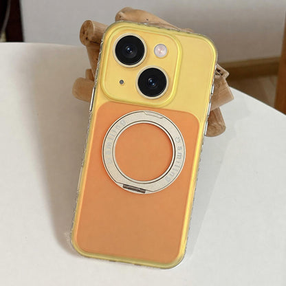 For iPhone 15 Laser 360 Rotating Kickstand Phone Case - Gold Orange - EDA009775309A