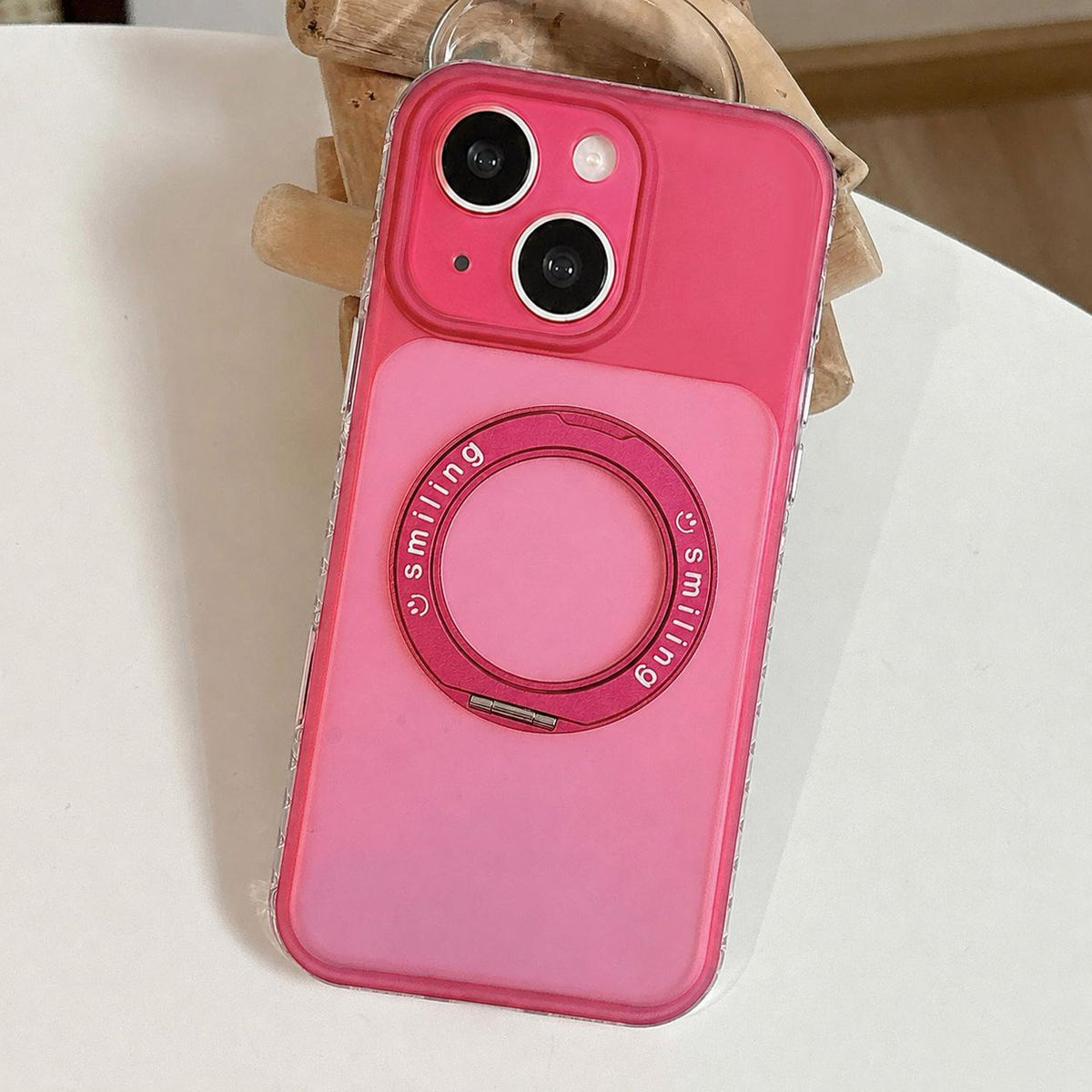 For iPhone 15 Laser 360 Rotating Kickstand Phone Case - Red Pink - EDA009775309C