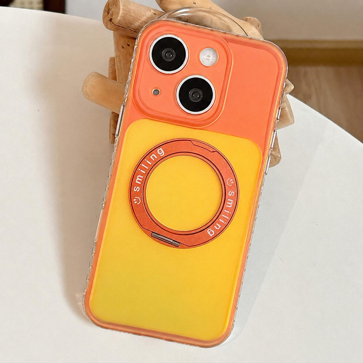 For iPhone 15 Laser 360 Rotating Kickstand Phone Case - Orange Yellow - EDA009775309E