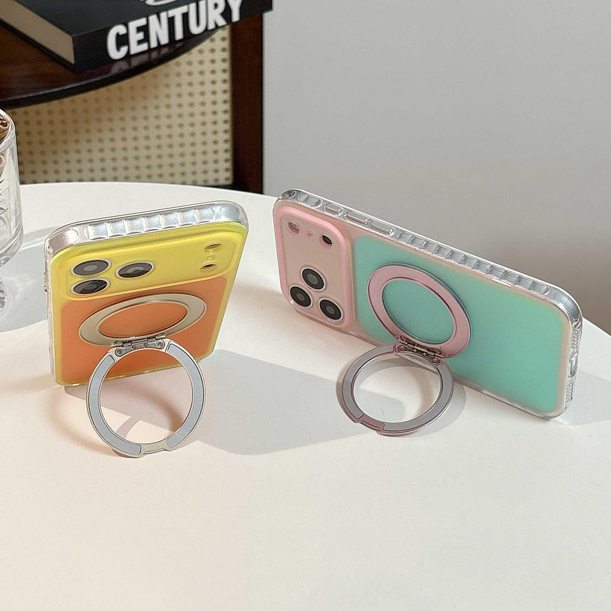 For iPhone 15 Laser 360 Rotating Kickstand Phone Case - Light Pink - EDA009775309F