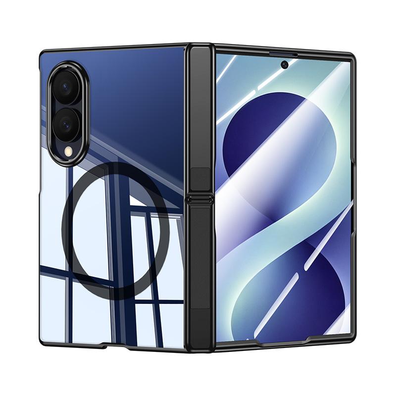 For Galaxy Z Fold8 5G Electroplating Transparent Hinge Holder Magnetic Phone Case - High-Definition Black - EDA009776001D