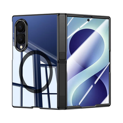 For Galaxy Z Fold8 5G Electroplating Transparent Hinge Holder Magnetic Phone Case - High-Definition Black - EDA009776001D