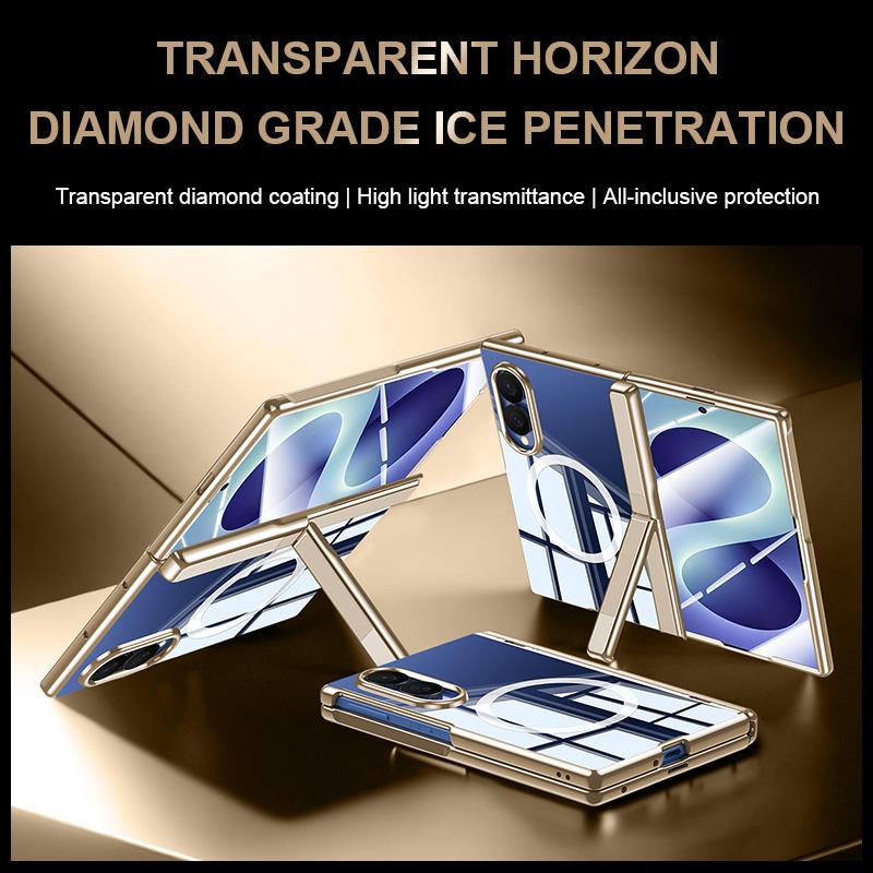 For Galaxy Z Fold8 5G Electroplating Transparent Hinge Holder Magnetic Phone Case - High-Definition Black - EDA009776001D