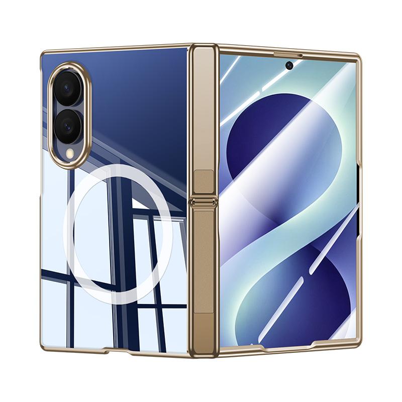 For Galaxy Z Fold8 5G Electroplating Transparent Hinge Holder Magnetic Phone Case - High-Definition Gold - EDA009776001E
