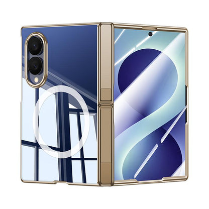 For Galaxy Z Fold8 5G Electroplating Transparent Hinge Holder Magnetic Phone Case - High-Definition Gold - EDA009776001E
